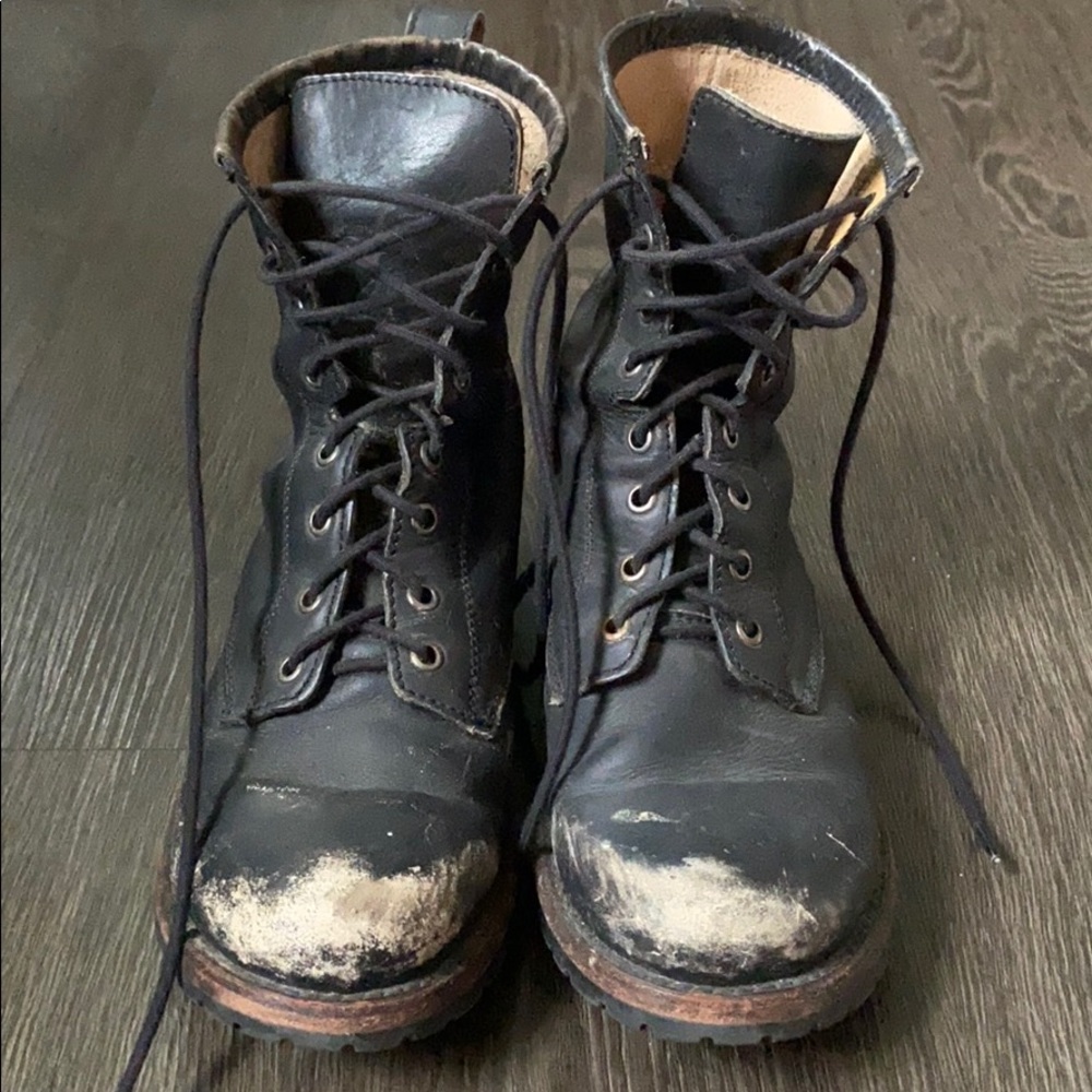 UO Distressed Lace-Up Black Leather Combat Boots